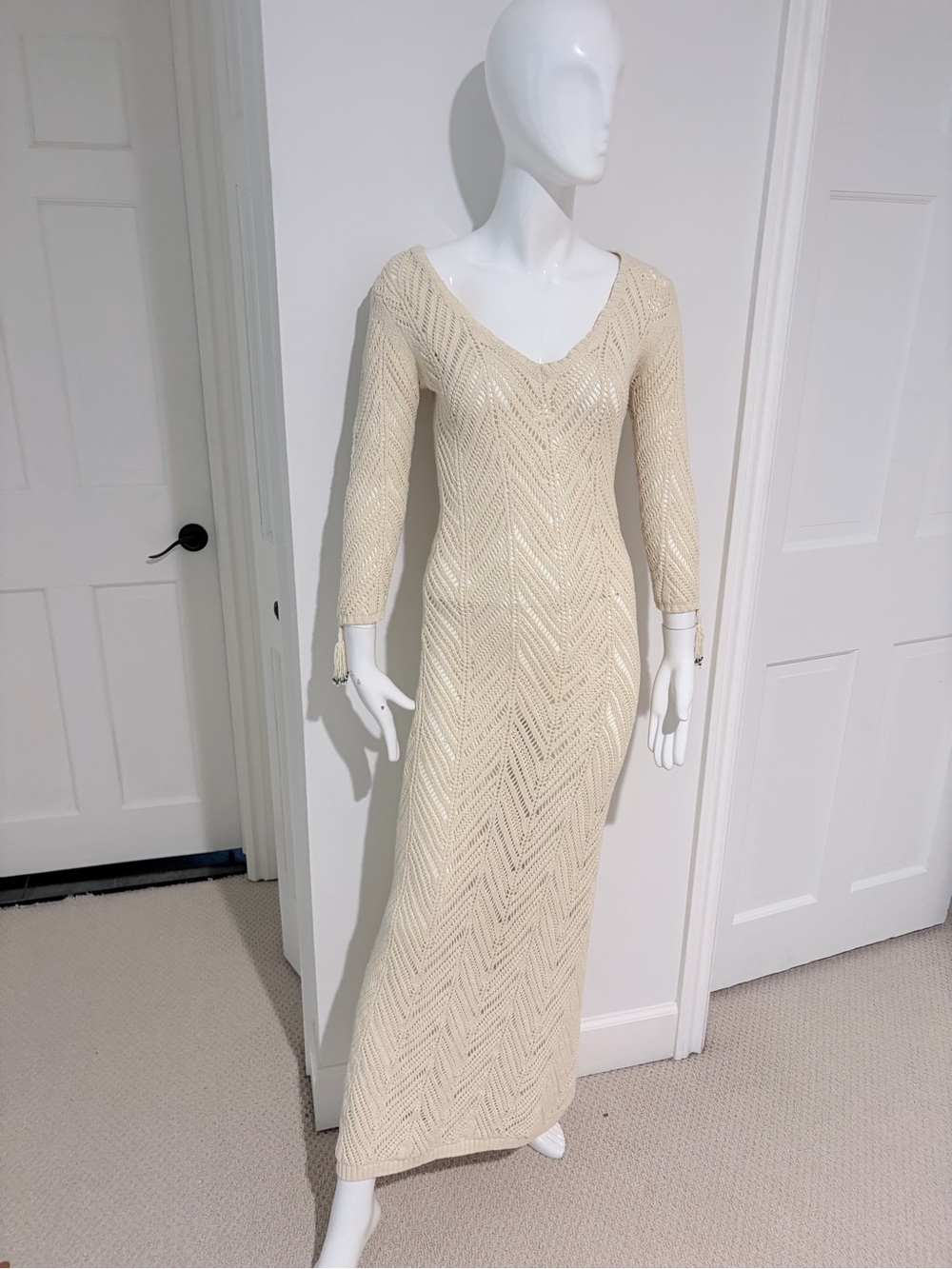 Mara Hoffman Cream Crochet Open-Knit Maxi Dress Size Small